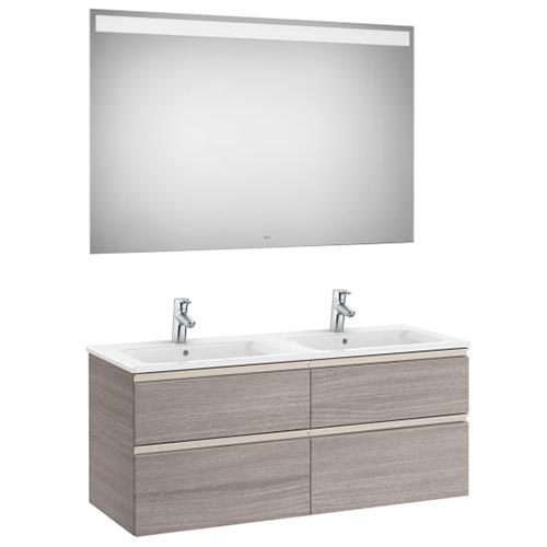 [PROCA851516517] Conjunto Pack The Gap (mueble base c/4 cajones, lavabo doble y espejo LED) 1200x460x537 mm, nogal, (A851516517)