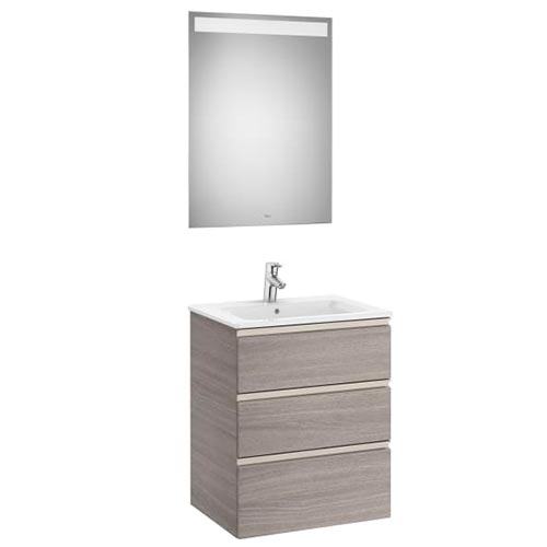 [PROCA851517509] Conjunto Pack The Gap (mueble base c/3 cajones, lavabo central y espejo LED) 605x460x763 mm, blanco mate, (A851517509)