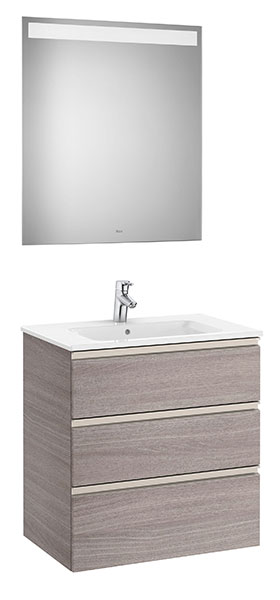 [PROCA851518402] Conjunto Pack The Gap (mueble base c/3 cajones, lavabo central y espejo LED) 705x460x763 mm, roble city text., (A851518402)