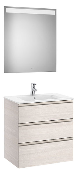 [PROCA851518434] Conjunto Pack The Gap (mueble base c/3 cajones, lavabo central y espejo LED) 705x460x763 mm, fresno nórdico, (A851518434)