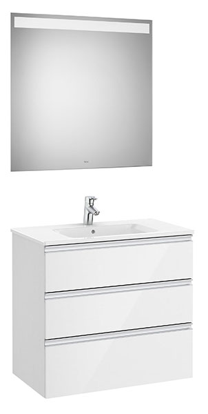 [PROCA851519806] Conjunto Pack The Gap (mueble base c/3 cajones, lavabo central y espejo LED) 805x460x763 mm, blanco brillo, (A851519806)