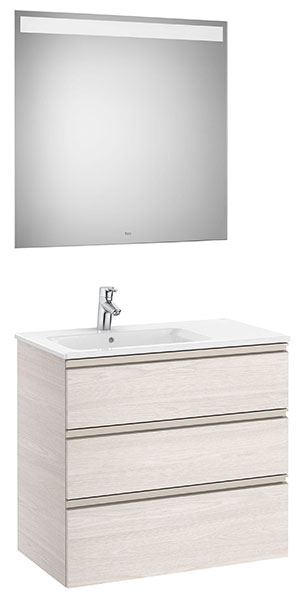 [PROCA851520434] Conjunto Pack The Gap (mueble base c/3 cajones, lavabo izquierda y espejo LED) 805x460x763 mm, fresno nórdico, (A851520434)