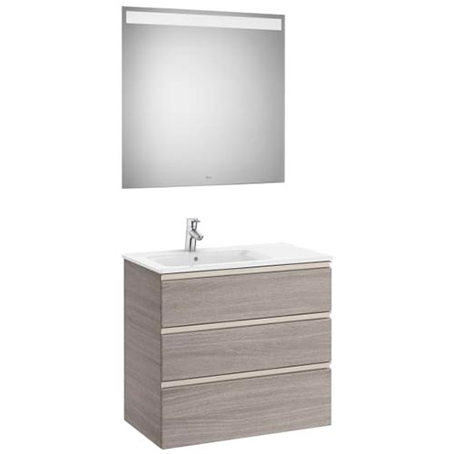 [PROCA851520517] Conjunto Pack The Gap (mueble base c/3 cajones, lavabo izquierda y espejo LED) 805x460x763 mm, nogal, (A851520517)