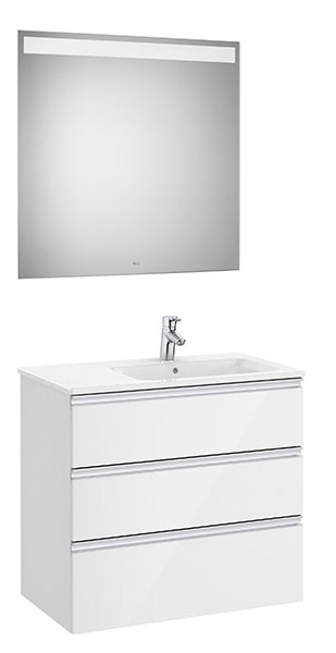 [PROCA851521806] Conjunto Pack The Gap (mueble base c/3 cajones, lavabo derecha y espejo LED) 805x460x763 mm, blanco brillo, (A851521806)