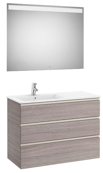 [PROCA851522402] Conjunto Pack The Gap (mueble base c/3 cajones, lavabo izquierda y espejo LED) 1005x460x763 mm, roble city text., (A851522402)