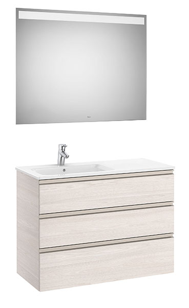 [PROCA851522434] Conjunto Pack The Gap (mueble base c/3 cajones, lavabo izquierda y espejo LED) 1005x460x763 mm, fresno nórdico, (A851522434)