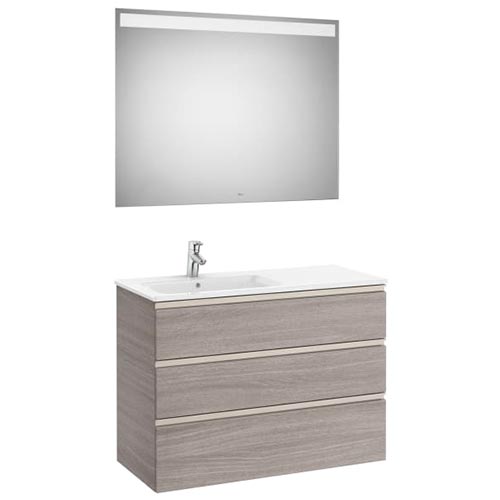 [PROCA851522517] Conjunto Pack The Gap (mueble base c/3 cajones, lavabo izquierda y espejo LED) 1005x460x763 mm, nogal, (A851522517)