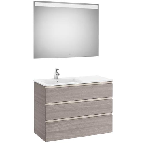 Conjunto Pack The Gap (mueble base c/3 cajones, lavabo izquierda y espejo LED) 1005x460x763 mm, gris mate, (A851522547)