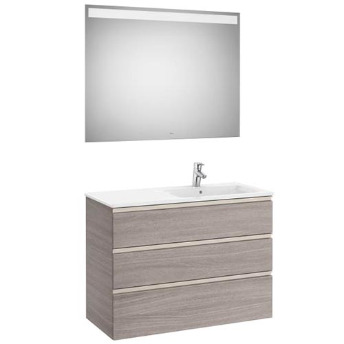 [PROCA851523547] Conjunto Pack The Gap (mueble base c/3 cajones, lavabo derecha y espejo LED) 1005x460x763 mm, gris mate, (A851523547)