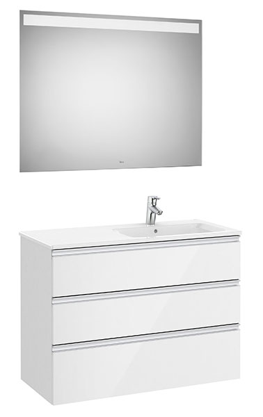 [PROCA851523806] Conjunto Pack The Gap (mueble base c/3 cajones, lavabo derecha y espejo LED) 1005x460x763 mm, blanco brillo, (A851523806)