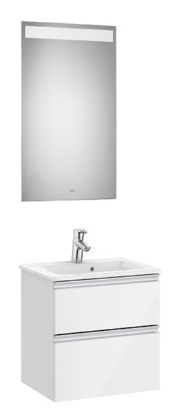 Conjunto Pack The Gap (mueble base compacto c/2 cajones, lavabo y espejo LED) 505x380x537 mm, blanco brillo, (A851525806)