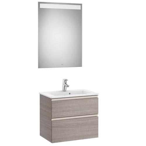 Conjunto Pack The Gap (mueble base compacto c/2 cajones, lavabo y espejo LED) 605x380x537 mm, nogal, (A851526517)