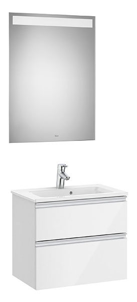 Conjunto Pack The Gap (mueble base compacto c/2 cajones, lavabo y espejo LED) 605x380x537 mm, blanco brillo, (A851526806)
