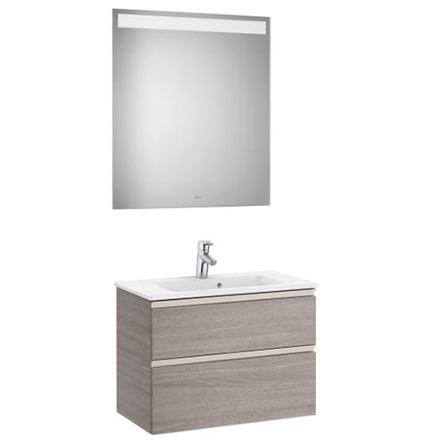 Conjunto Pack The Gap (mueble base compacto c/2 cajones, lavabo y espejo LED) 705x380x537 mm, gris mate, (A851527547)