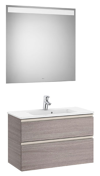 Conjunto Pack The Gap (mueble base compacto c/2 cajones, lavabo y espejo LED) 805x380x537 mm, roble city text., (A851528402)