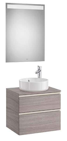 [PROCA851531402] Conjunto Pack The Gap (mueble base 2 caj., espejo LED, p/lav. sobre encim. central) 605x460x537mm, roble city text. (A851531402)