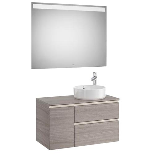 [PROCA851533547] Mueble base Pack The Gap c/2 cajones, p/lavabo de sobre encimera derecha y espejo LED, 900x460x537 mm, gris mate, (A851533547)