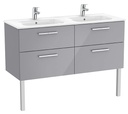 Conjunto Unik New Victoria (mueble base c/4 cajones y lavabo doble) 1190x453x515 mm, gris brillo, (A851599516)