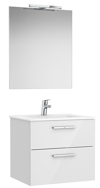 Conjunto Pack New Victoria (mueble base c/2 caj., lavabo, espejo, aplique LED) 605x453x515 mm, blanco brillo, (A851602806)