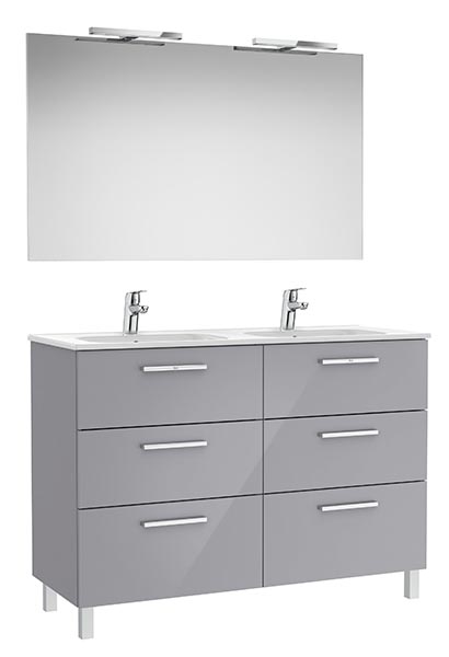 Conj. Pack New Victoria (mueble base 6 caj., lav. doble, esp., 2 ap. LED) 1190x453x741 mm, gris brillo, (A851609516)