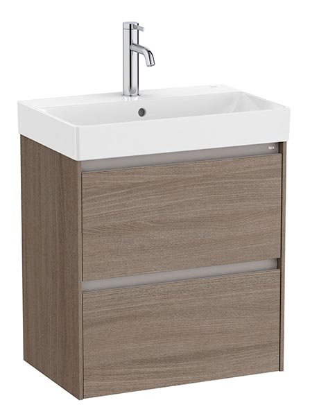 Conjunto Unik Ona (mueble base compacto c/2 cajones y lavabo de FINECERAMIC) 550x360x645 mm, olmo oscuro, (A851683511)