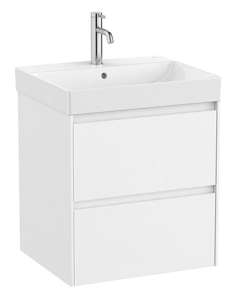 Conjunto Unik Ona (mueble base c/2 cajones y lavabo de FINECERAMIC) 550x460x645 mm, blanco mate, (A851687509)