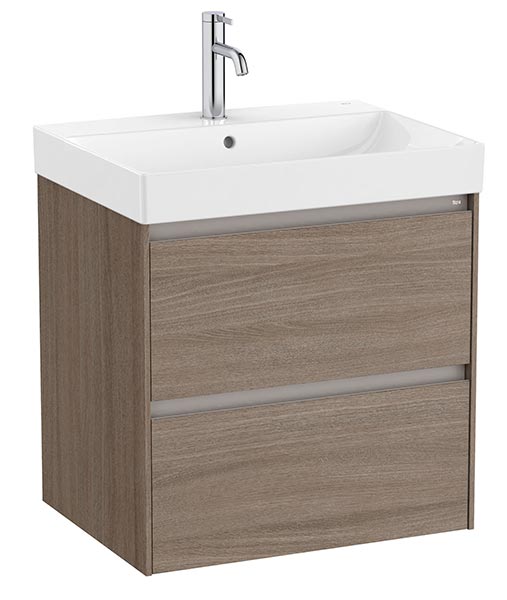 Conjunto Unik Ona (mueble base c/2 cajones y lavabo de FINECERAMIC) 600x460x645 mm, olmo oscuro, (A851688511)