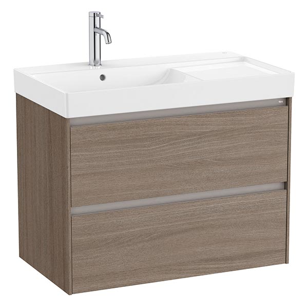 Conjunto Unik Ona (mueble base c/2 cajones y lavabo de FINECERAMIC a la izquierda) 800x460x645 mm, olmo oscuro, (A851692511)