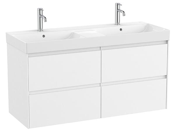 Conjunto Unik Ona (mueble base c/4 cajones y lavabo doble de FINECERAMIC) 1200x460x645 mm, blanco mate, (A851694509)