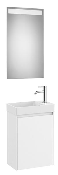 Conjunto Pack Ona (mueble base c/1 puerta, lavabo de FINECERAMIC y espejo LED) 450x260x645 mm, blanco mate, (A851696509)