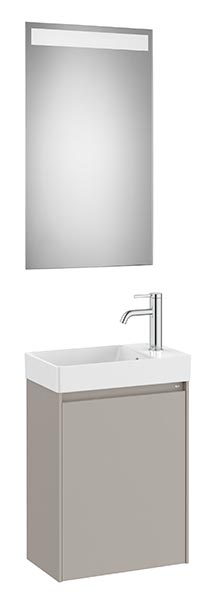 Conjunto Pack Ona (mueble base c/1 puerta, lavabo de FINECERAMIC y espejo LED) 450x260x645 mm, gris mate, (A851696510)