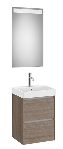 Conjunto Pack Ona (mueble base compacto c/2 cajones, lavabo FINECERAMIC y espejo LED) 450x360x645 mm, olmo oscuro, (A851697511)