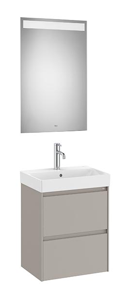 Conjunto Pack Ona (mueble base compacto c/2 cajones, lavabo FINECERAMIC y espejo LED) 500x360x645 mm, gris mate, (A851698510)