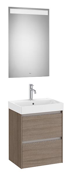 Conjunto Pack Ona (mueble base compacto c/2 cajones, lavabo FINECERAMIC y espejo LED) 500x360x645 mm, olmo oscuro, (A851698511)