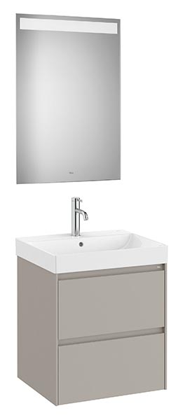 Conjunto Pack Ona (mueble base c/2 cajones, lavabo de FINECERAMIC y espejo LED) 550x460x645 mm, gris mate, (A851703510)