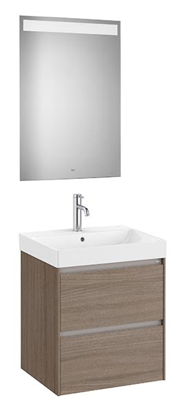 Conjunto Pack Ona (mueble base c/2 cajones, lavabo de FINECERAMIC y espejo LED) 550x460x645 mm, olmo oscuro, (A851703511)