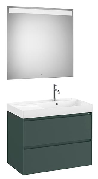 Conjunto Pack Ona (mueble base c/2 cajones, lavabo de FINECERAMIC dcha. y espejo LED) 800x460x645 mm, verde mate, (A851706513)