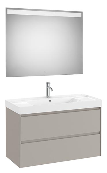 Conjunto Pack Ona (mueble base c/2 cajones, lavabo de FINECERAMIC y espejo LED) 1000x460x645 mm, gris mate, (A851709510)