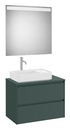 Conjunto Pack Ona (mueble base c/2 caj., lav. FINECERAMIC sobreenc. izq., espejo LED) 794x457x583 mm, verde mate, (A851717513)
