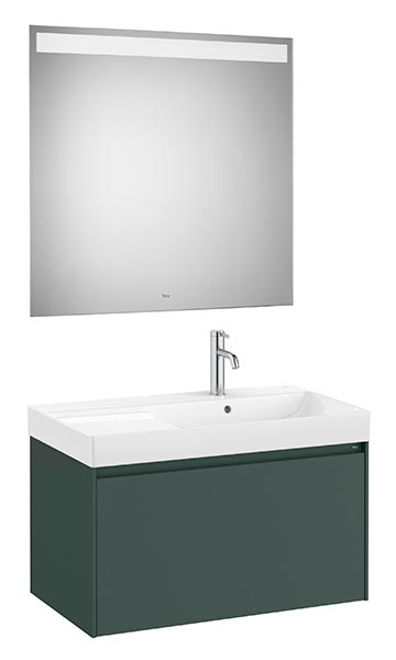 Conjunto Pack Ona (mueble base c/1 cajón, lavabo a la derecha y espejo LED) 800x460x505 mm, verde mate, (A851721513)