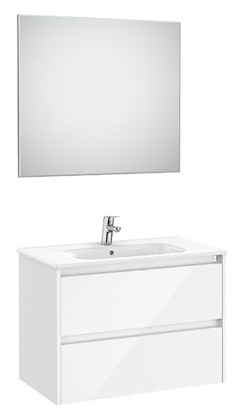 Conjunto Pack Tenet (mueble base c/2 cajones, lavabo, espejo y aplique LED) 785x460x565 mm, blanco brillo, (A851787806)