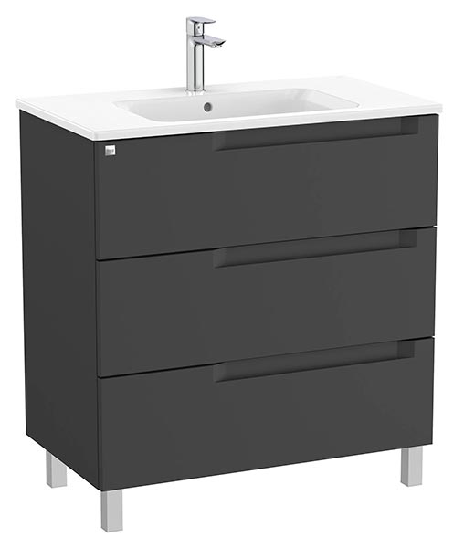 Conjunto Aleyda Unik (mueble base c/3 cajones y lavabo centrado) 805x460x740 mm, negro mate, (A851824523)