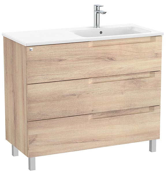 Conjunto Aleyda Unik (mueble base c/3 cajones y lavabo asimétrico a la derecha) 1005x460x740 mm, beige madera, (A851826524)