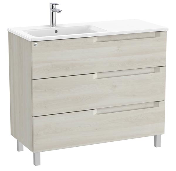 Conjunto Aleyda Unik (mueble base c/3 cajones y lavabo asimétrico a la izquierda) 1005x460x740 mm, blanco madera, (A851828525)