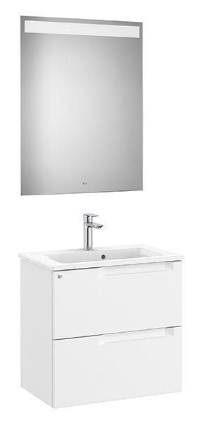 Conjunto Aleyda Pack (mueble base compacto c/2 cajones, lavabo y espejo LED) 605x380x565 mm, blanco mate, (A851830509)