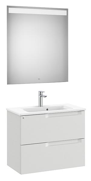 Conjunto Aleyda Pack (mueble base compacto c/2 cajones, lavabo y espejo LED) 705x380x565 mm, gris piedra, (A851831514)