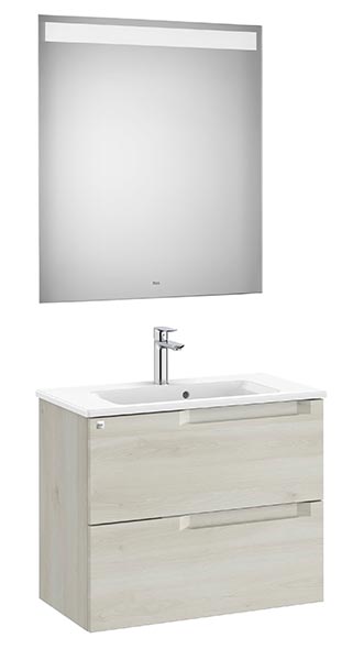 Conjunto Aleyda Pack (mueble base compacto c/2 cajones, lavabo y espejo LED) 705x380x565 mm, blanco madera, (A851831525)