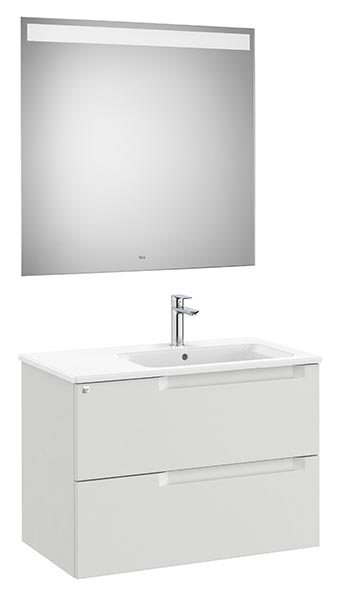 Conjunto Aleyda Pack (mueble base c/2 cajones, lavabo a la derecha y espejo LED) 805x460x565 mm, gris piedra, (A851835514)