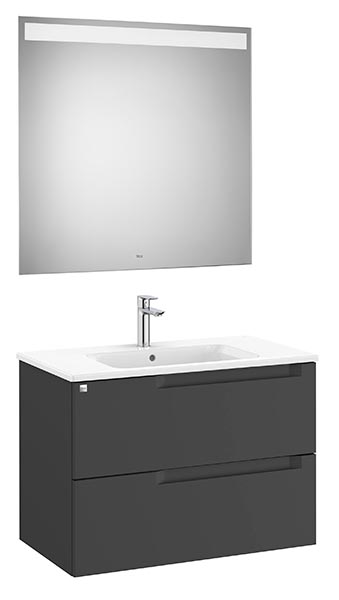 Conjunto Aleyda Pack (mueble base c/2 cajones, lavabo centrado y espejo LED) 805x460x565 mm, negro mate, (A851836523)