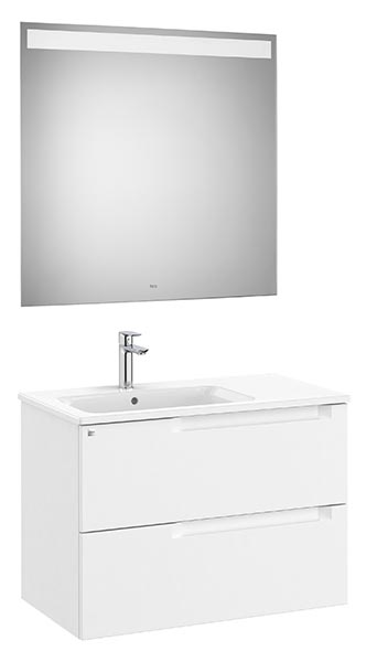 Conjunto Aleyda Pack (mueble base c/2 cajones, lavabo a la izquierda y espejo LED) 805x460x565 mm, blanco mate, (A851837509)